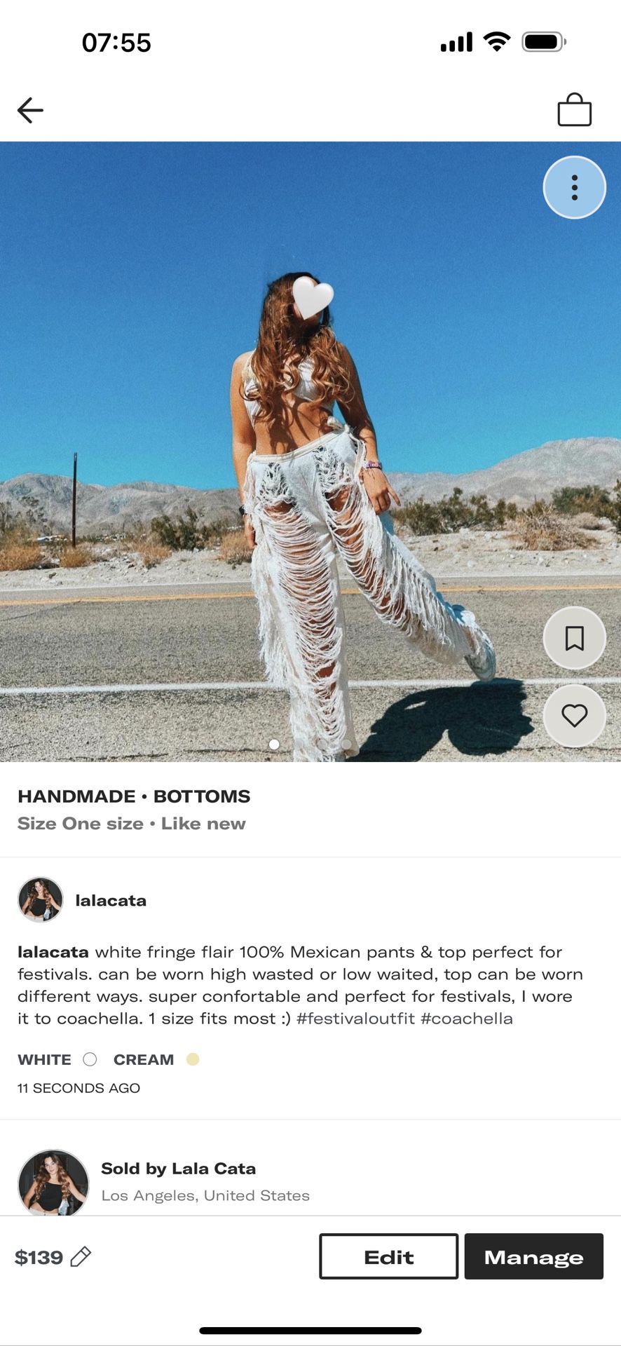 white fringe flair 100% Mexican pants & top set