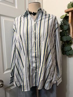 Lane Bryant : Striped Button-Down Long Sleeve Shirt