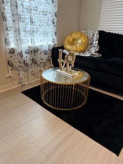 Round Gold Wire Coffee Table with Glass Top