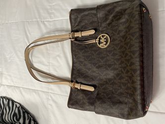Dark Brown Michael Kors Monogram Tote Bag and Wallet