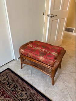 Beautiful Wicker Ottoman with Floral Cushion