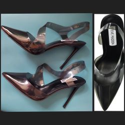 Steve Madden Vienne Clear Black Strappy High Heels Pumps