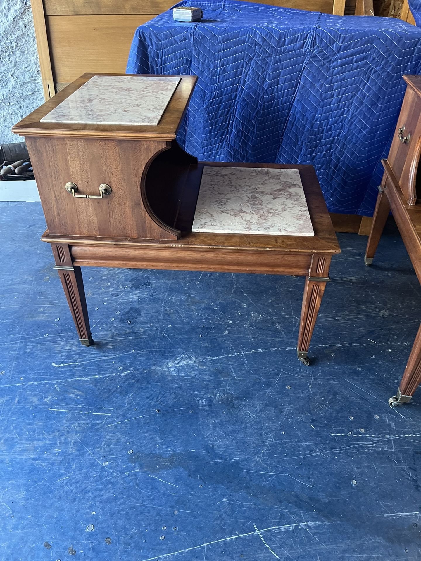 Mid Century Mahogany and Italian Marble Endtables