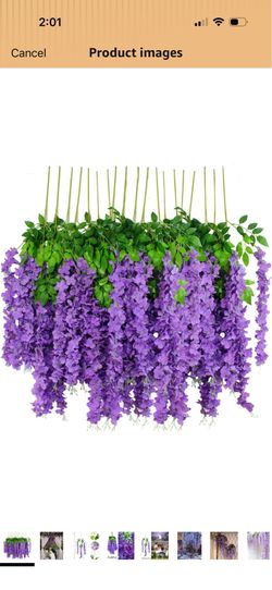24 pcs Artificial Wisteria Flowers 3.6 Feet/Piece Purple Dense Artificial Fake Wisteria Vine Ratta Hanging Garland Silk Flowers String Home Party Wedd
