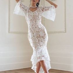 nude embroidered maxi dress Mac Duggal Women's Embroidered Floral Mesh A-Line Midi Dress