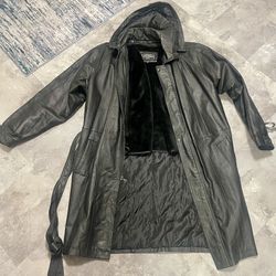 Vintage Men’s Black Leather Trench Coat 