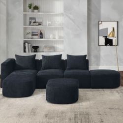 NEW Modular Sectional Sofa Set, Living Room Loop Yarn Fabric Sofa Couch with Left Side Chaise Lounge and Ottomans