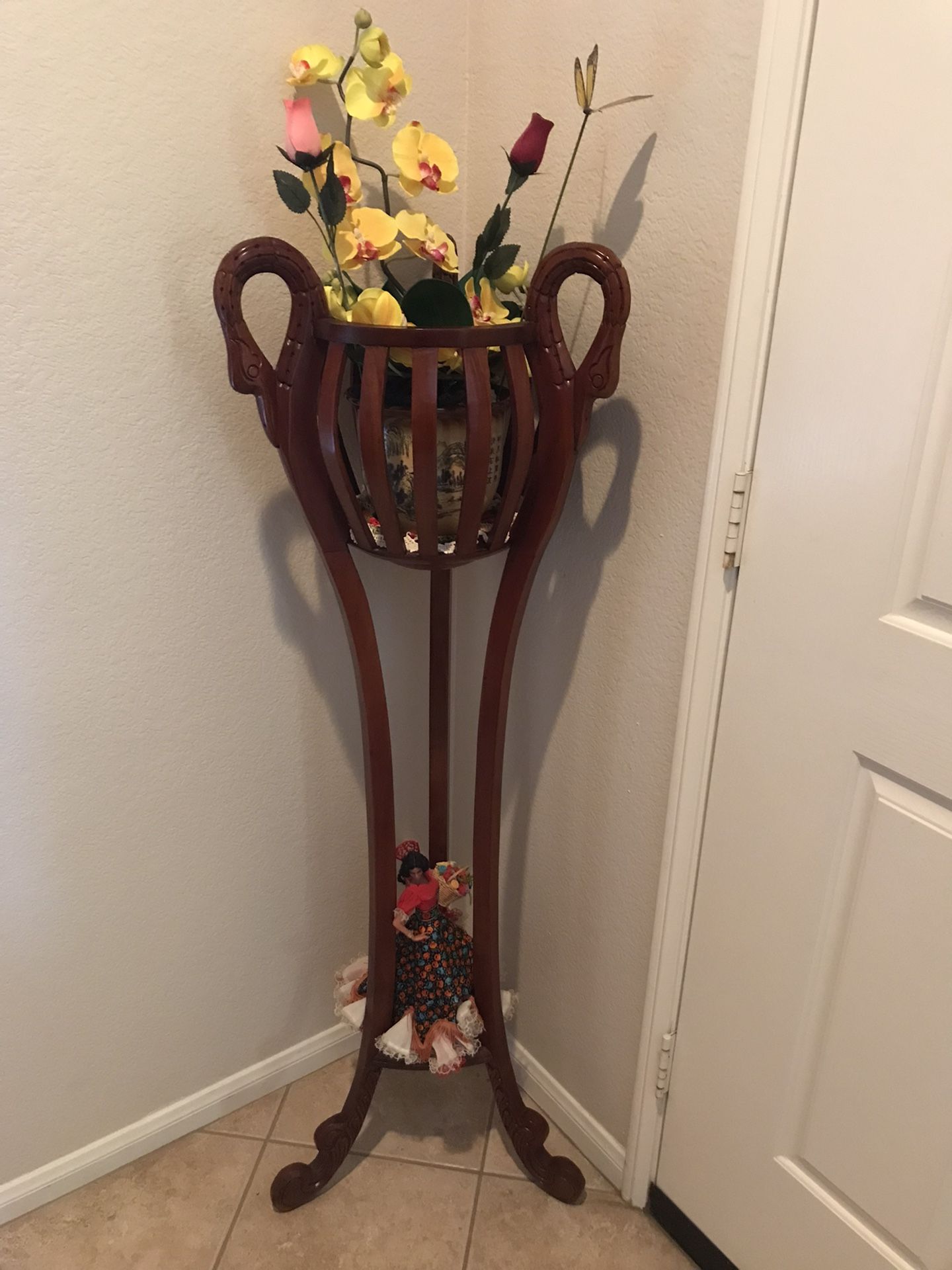 Antique Solid Wood, hand Carved Planter