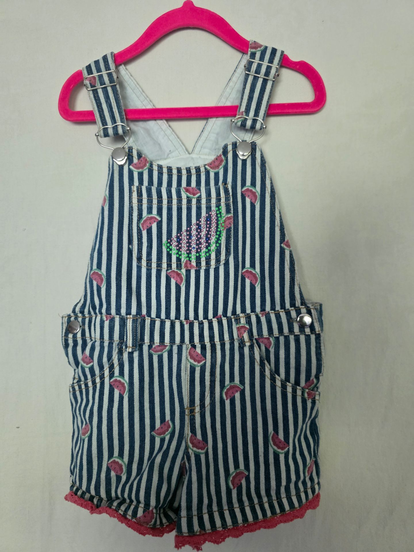 Girls Shortall Overalls Size 5 Striped Friuty Design