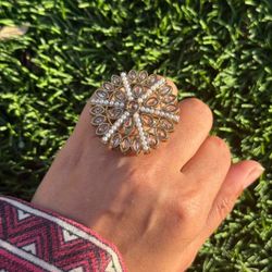 New | Pakistani Luxury Gold Polki Pearl Adjustable Ring