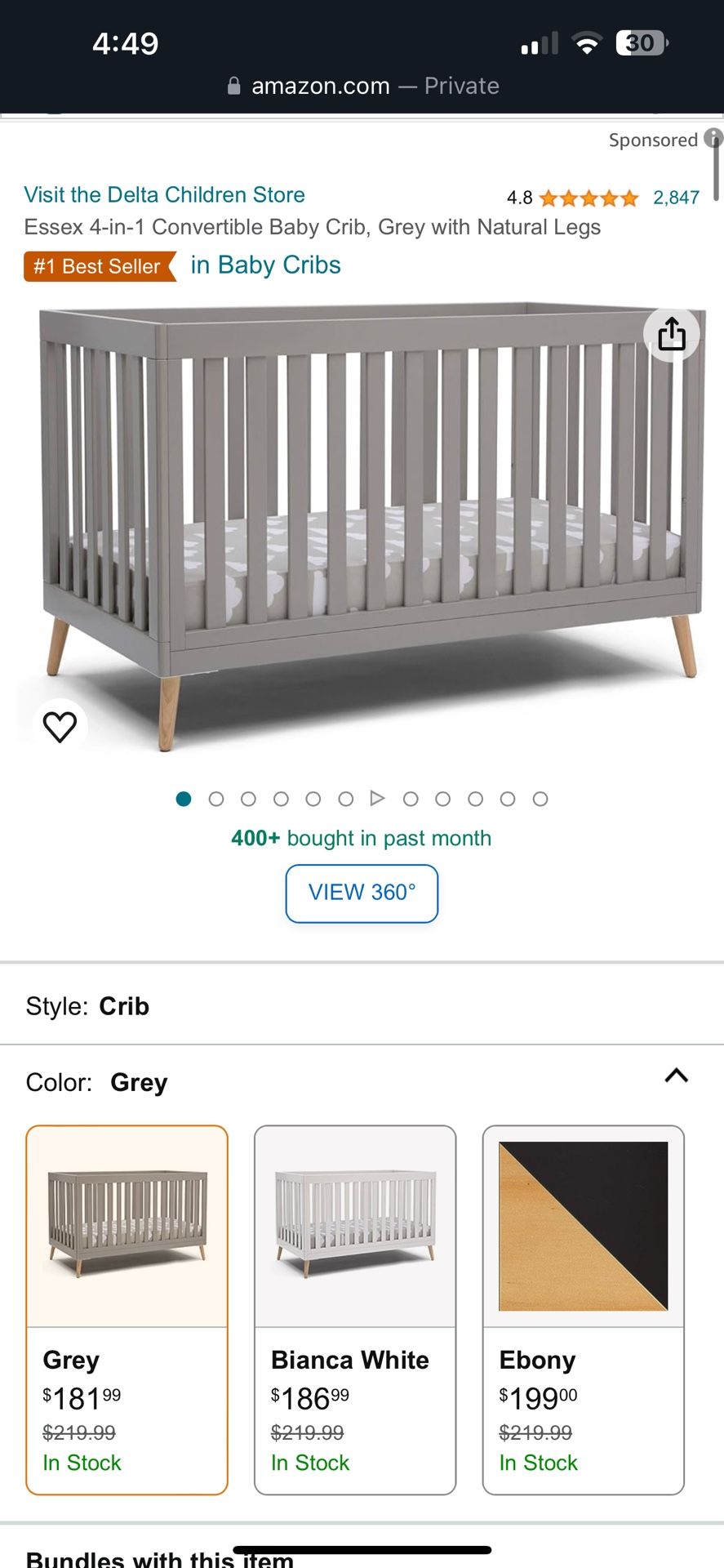 Gray Baby crib