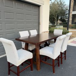Vintage Counter-Height Dining Set | Table + 6 High-Back Chairs