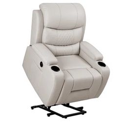 NEW - Electric Lift Recliner Chairs for Elderly, PU Leather Beige Power Recliner Sofa Lift Chair, Home Theater Reclining Sofas Chairs with Massage and
