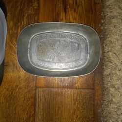 Vintage Silver "Give Us This Day, Our Daily Bread Dish,embellished With Design 