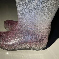 Rain boots silver pink shiny glitter
