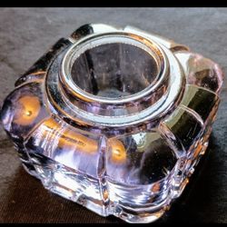 VINTAGE INK WELL PURPLE TINT COLOR RIBBED GLASS HEAVY WEIGHT