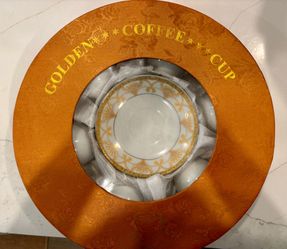 Porcelain Espresso Cup & Saucer Set, White/Gold Abstract Decor, 13pc 90ml