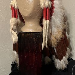 Handcrafted -Style Feather Headdress With Beaded band & Faux Fur Accents
