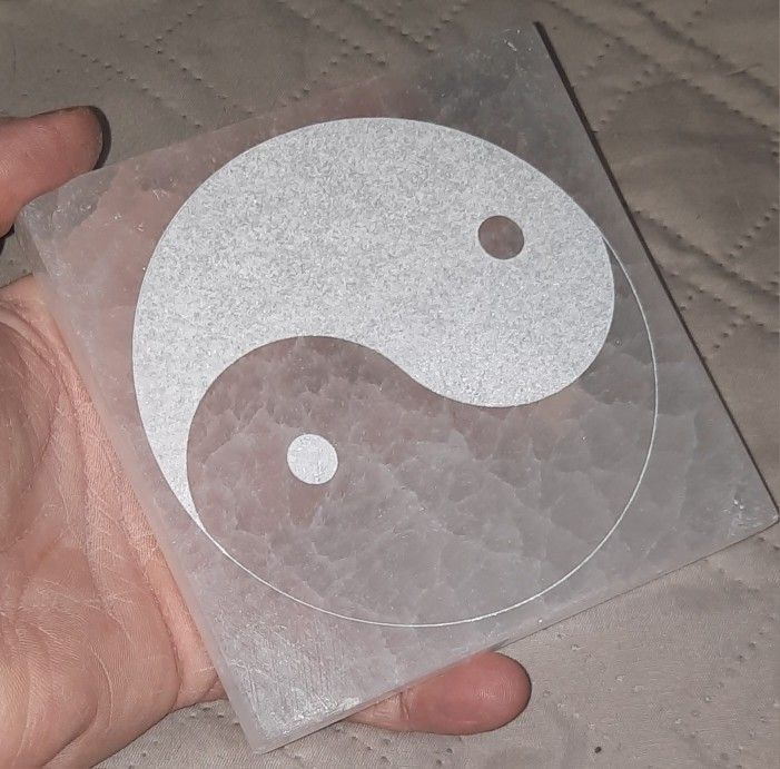 GENUINE SELENITE YIN YANG ENGRAVED RECHARGE TRAY/TILE