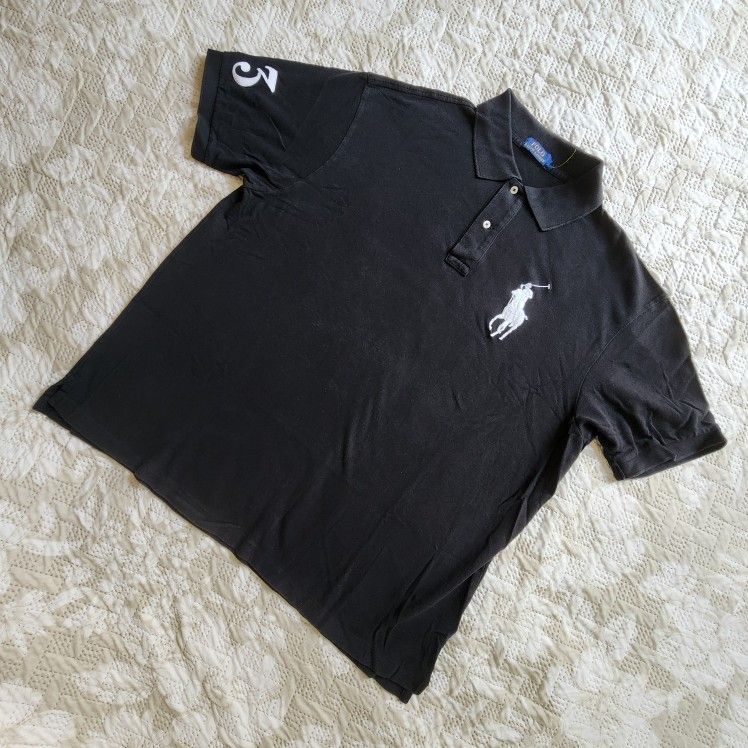 Black Men's XXL T-Shirt POLO RALPH LAUREN Embroidered White PONY 3