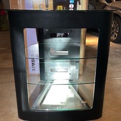 Modern Black TV Stand Glass Shelves 