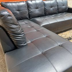 Black L Shape Leather Sectional 