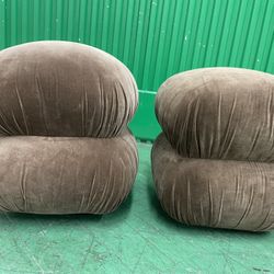 Ruched Dark Beige Velvet Pouf (Pair or Individual)