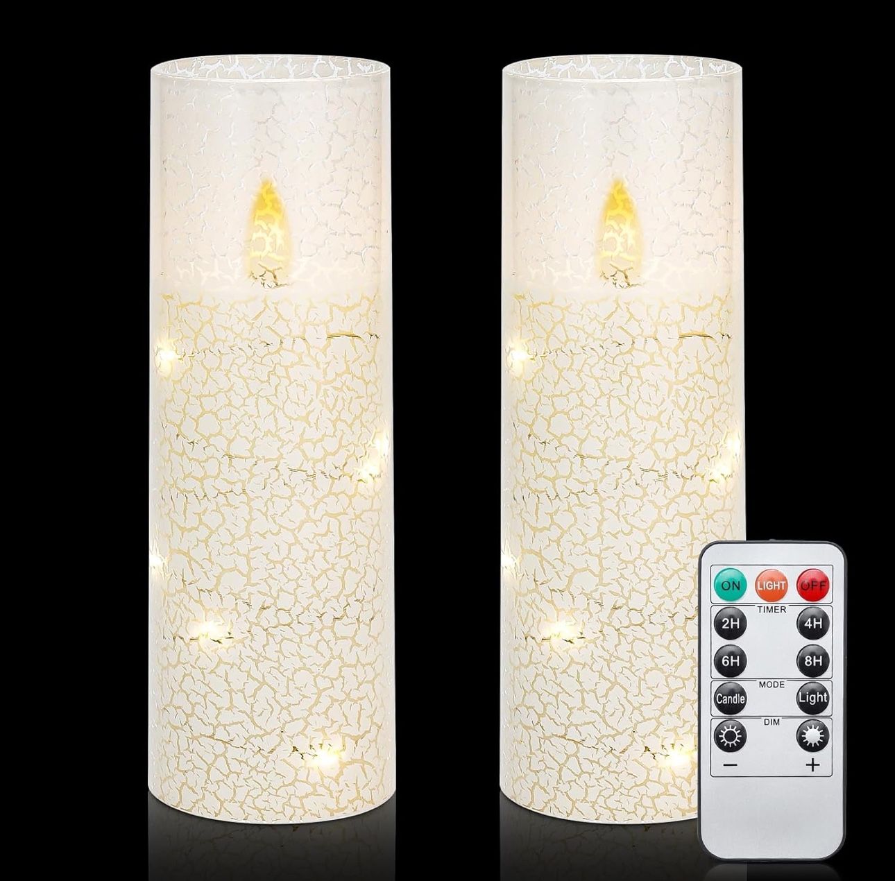 Brand New Set Of 2 Flameless LED Candles with 11-Key Remote & Timer, Snow Themed Candles Battery Operated Candles(D2.2'' x H6''/6'')