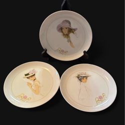 Vintage Lady Decorative Plate 8 3/8: Diameter Set of 3