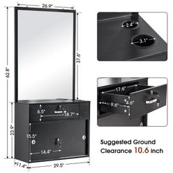 Wall Mount Barber Salon Station with Vanity Mirror Makeup Table Desk Drawers Beauty Stylist Equipment 3066