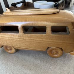 Hand Carved Wooden Bus By Artist Ed Conway