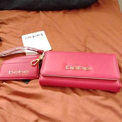 Bebe red leather wallet with card holder