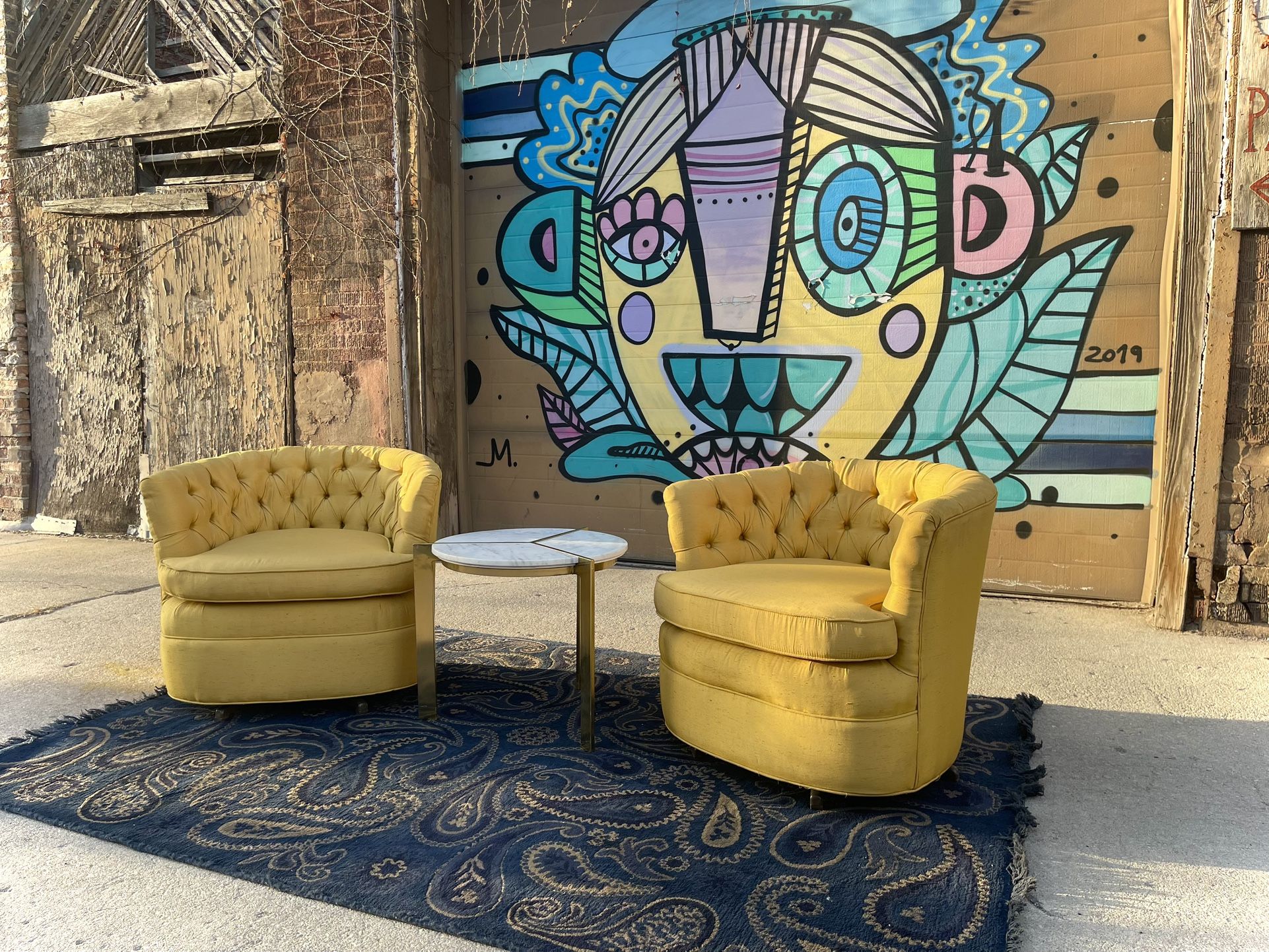 Original Fairfield Mid Century Tufted Vintage Swivel Barrel Chairs(Delivery Available)