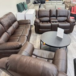 Brown Living Room Recliner 3Pcs Sofa Set