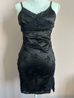 Black Satin Lace Slip Dress Coquette Lingerie Style