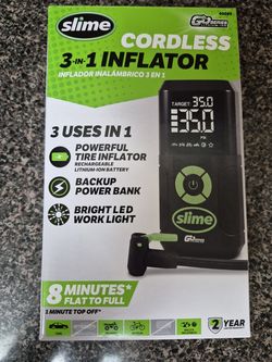 Slime Cordless 3-in-1 Tire Inflator with LED Light and Power Bank