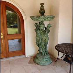 Stunning Bronze Fountain With Two Women Holding a Bowl