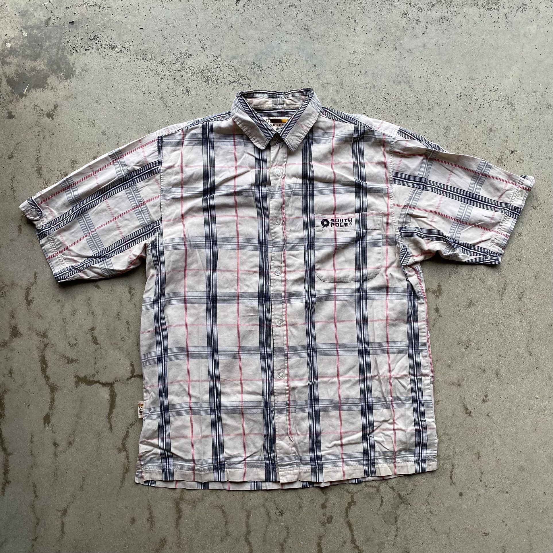 Vintage Y2K Southpole Plaid Striped Button Up Shirt Size Large