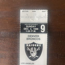 L.A. Raiders Ticket Of December 4, 1988 For Sale. See Photos For Stats On Game. eBay Selling For $50. I Can Mail Or You Can Pick Up. 