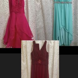 3 Formal Dresses - Pink, Teal, Burgundy