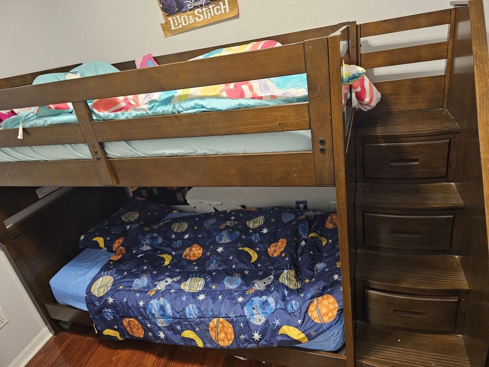 Bunk Bed + Mattresses + Dresser With Mirror