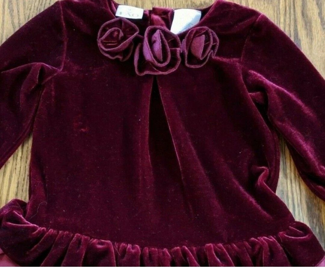 Vintage FAO Girls 3T Burgundy Velour Long Sleeve Dress