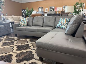 NEW Gray Leather Sectional w/ Chaise – ONLY $399!
