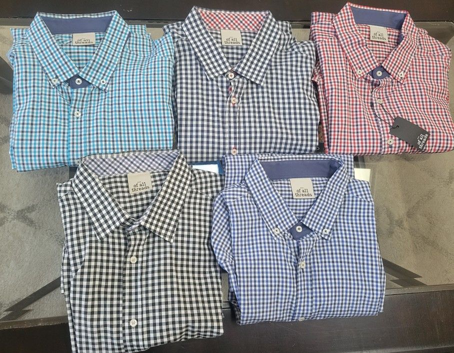 Set of 5 Men's Gingham Dress Shirt