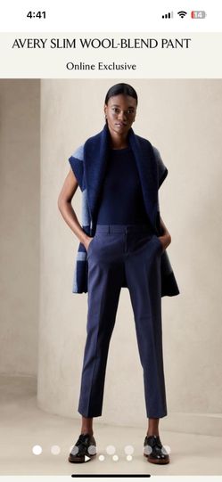 Banana Republic Women's Blue Trousers AVERY SLIM WOOL-BLEND PANT size 2 Made in Italy