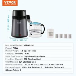 451^Water Distiller, 4L /1.05 Gallon Pure Water Still for Home Countertop, 750W Distilled Water Maker, 304 Stainless Steel Body Distilling Machine wit