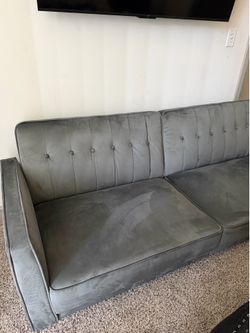 Gray Velvet Convertible Sleeper Sofa Bed – Modern Tufted Couch