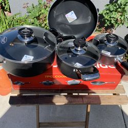 Set se 7ps De ollas de teflón con tapadera de vidrio