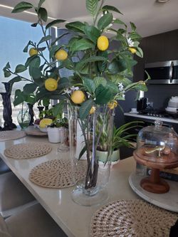 Artificial Lemon Branches & XLarge Glass Vase.