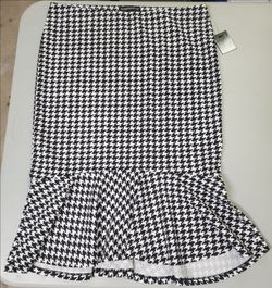 New Sabrina Lrge Blck White Houndstooth Trumpet Midi Skirt Women reg w/ stretch